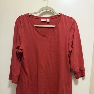 LOGO by Lori Goldstein Brick Red V-Neck Long Sleeve Top